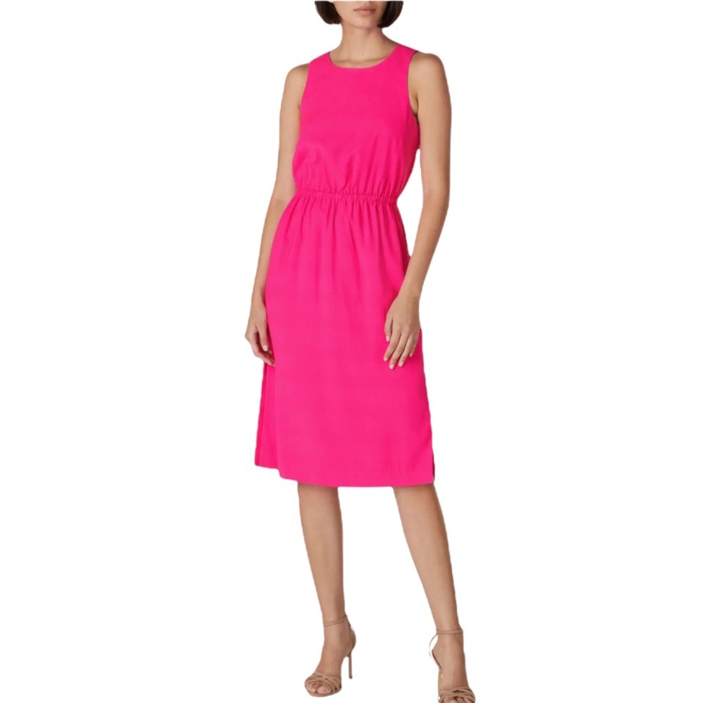 J. Crew Hot Pink Sleeveless Ring Midi Dress w/Button Up Back Size 2